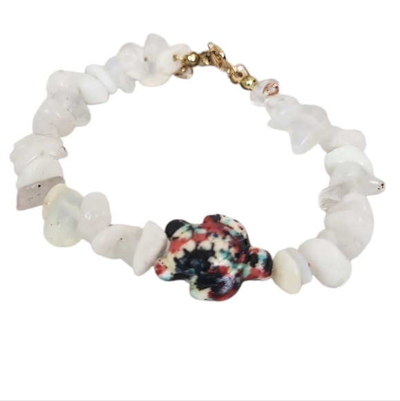 Colorful 3D Sea Turtle Beads  Turquoise Opalite Quartz Bracelet - Picture 1 of 2